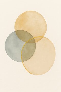 Abstract watercolor circles with gold accents on a textured paper background.