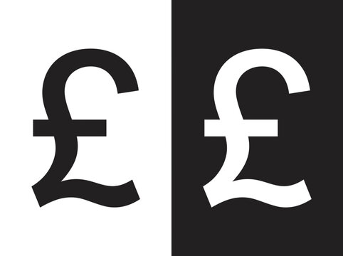 British pound currency symbol money sign outline and black fill icon set with currency