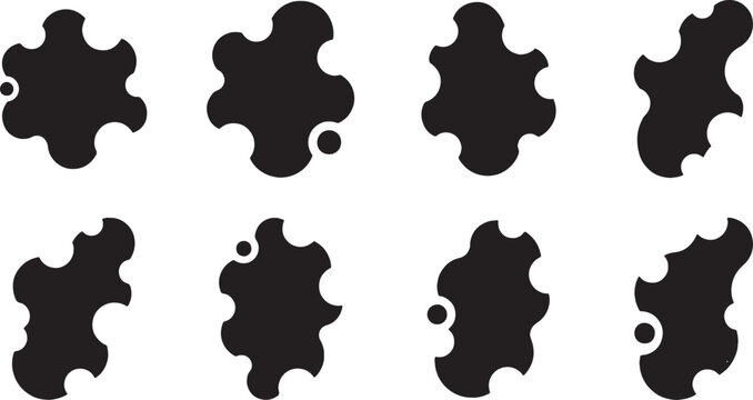 Solid black organic shapes with concave edges and smooth bite marks