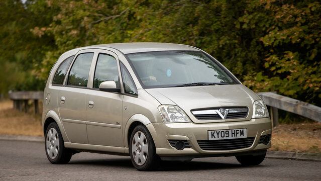 Milton Keynes,UK - Aug 17th 2026:  2009 Vauxhall Meriva car driving on a British road