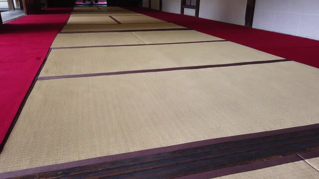 Low Angle Close Up Tatami Mat Flooring Red Felt Carpet Japan, House Background