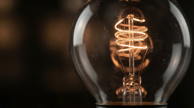Glowing vintage edison light bulb with intricate glowing filament inside