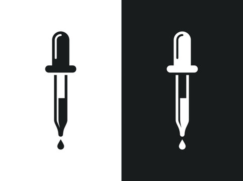 Medicine dropper pipette outline and black fill icon set with medicine laboratory chemical