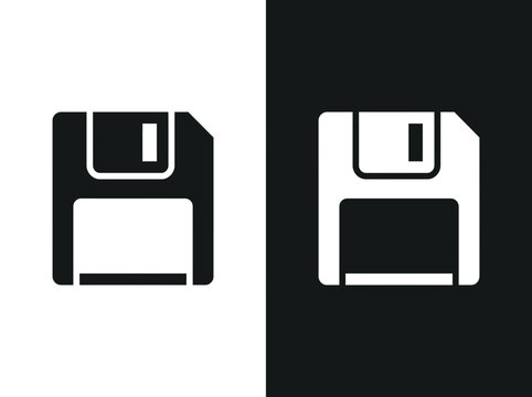 Floppy disk vector outline and black fill icon set with collection isolated silhouette minimalist