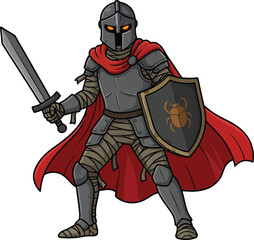 Obraz premium A formidable armored warrior wielding a sword and a scarab shield.