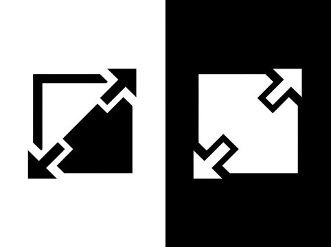 Fullscreen expand directional arrows interface outline and black fill icon set with fullscreen