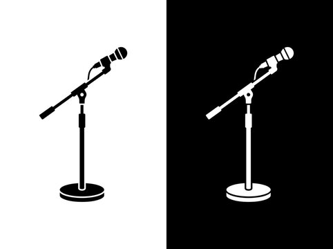 Outline and black fill icon set featuring microphone on stand illustration microphone broadcast