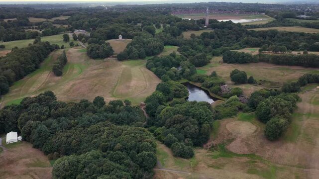 Aerial video of Heaton Park, The Temple, and Golf Course Manchester