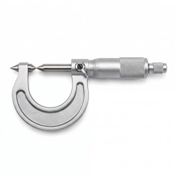 Generic precision mechanical spline micrometer with stepped pin anvils isolated on white.