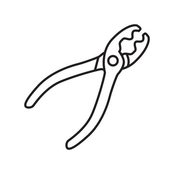 Minimalist line art icon of specialized handstitching pliers used for clamping leather seams together. 