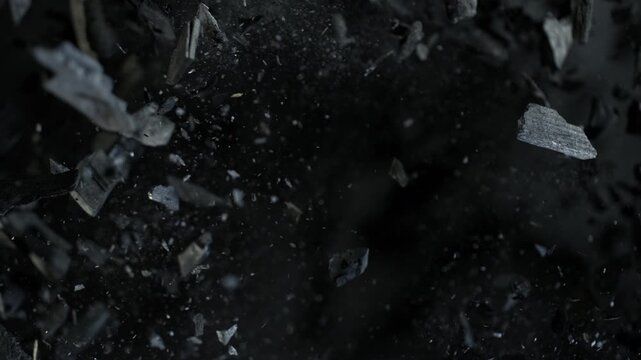 Super Slow Motion of Charcoal Explosion Towards Camera with Copy Space at 1000 fps.