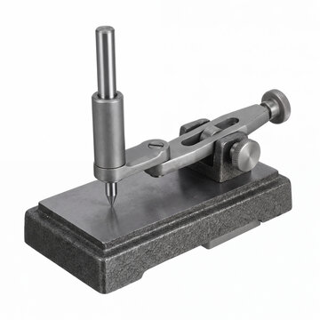 Generic precision universal surface gauge with cast iron base and scriber spindle isolated on white.