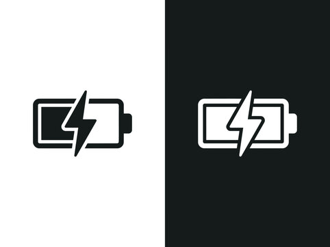 Battery charging energy outline and black fill icon set with charging electricity accumulator