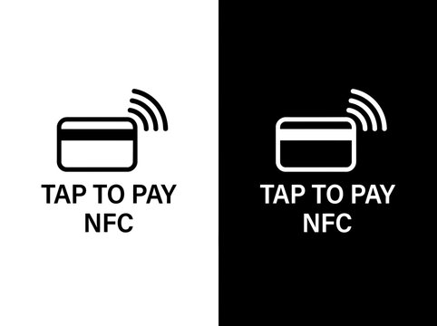 Outline and black fill icon set depicting tap to pay nfc credit card symbols with contactless