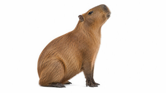 A large wild brown capybara rodent mammal standing side view profile isolated on transparent background cut out