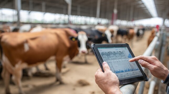 animals health and condition monitoring at livestock farm using wireless technology, digital tablet, and microchip