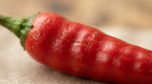 Fresh red chili pepper close up on light textured background with vegetable