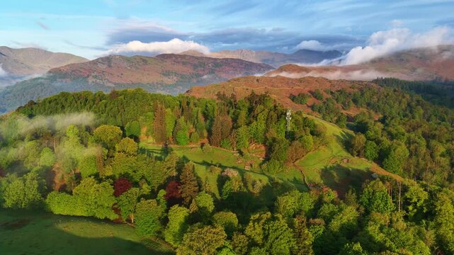 Morning light over the Langdale Fells, The Lake District, Cumbria, England.
