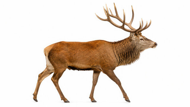 Majestic red deer stag with large antlers isolated on transparent background cut out