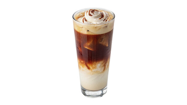 Delicious iced coffee frappuccino drink with cream isolated on transparent background