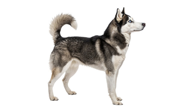 Beautiful Siberian husky dog standing proudly isolated on transparent background