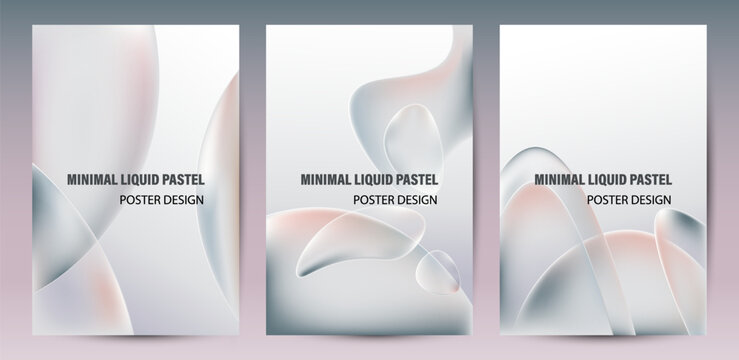 Abstract Liquid Pastel Poster Design Template Set with 3D Fluid Organic Glass Shapes