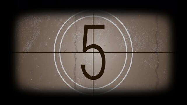 Vintage sepia film countdown from 10 to 1, old film grunge texture, and retro cinema effect