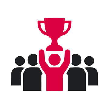 Team victory concept with a leader holding a trophy up