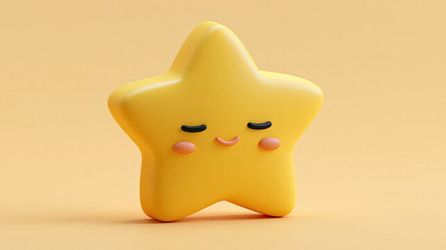 Peaceful cartoon yellow star with closed eyes and pink cheeks