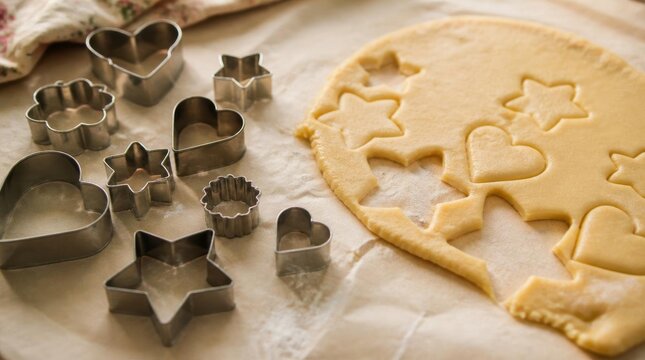 Collection of small metal cookie cutters in various shapes isolated on transparent background