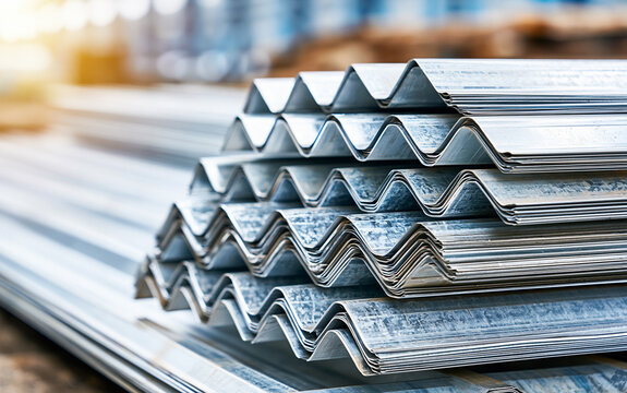 Stacked corrugated galvanized metal roofing sheets