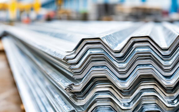 Stacked corrugated galvanized metal roofing sheets