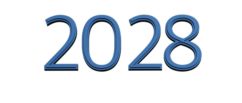 2028 bold blue text illustration on a white background. Perfect for new year events, pred