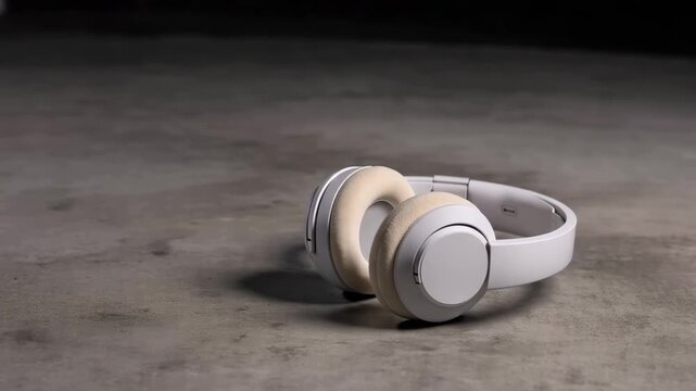 Modern wireless headphones for podcast listening music streaming and immersive audio experience on minimalist background