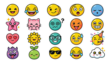 Fototapeta premium Collection of Cute Kawaii Style Emoticons and Characters Expressing Various Emotions.