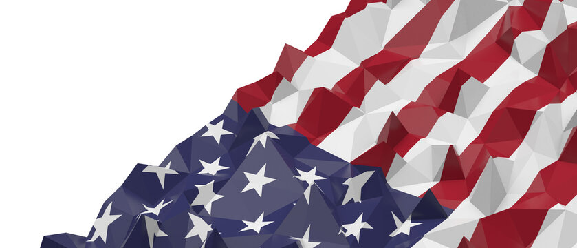 Stylized low poly American flag forming a textured landscape background.