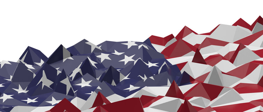 Abstract geometric mountains in USA flag colors symbolize patriotism and freedom.