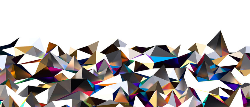Dynamic abstract background with sharp geometric crystal shapes and vibrant rainbow refractions