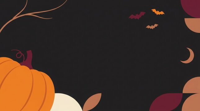 Halloween background with pumpkins and autumn leaves on a dark backdrop