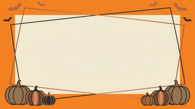 Halloween background with hand drawn pumpkins and a blank frame for text