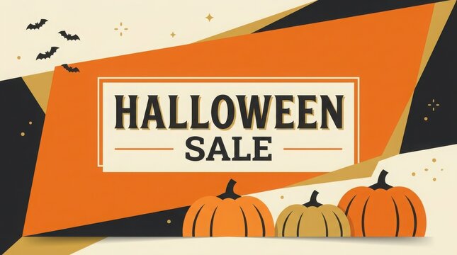 Halloween sale banner with pumpkins and bats on an orange and black background