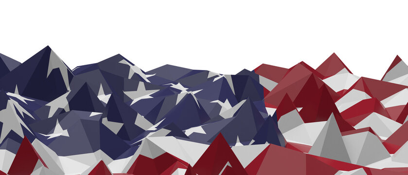 Geometric landscape with American flag colors and stars, low poly design