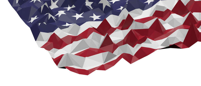 Geometric low poly American flag with dynamic wave-like texture and form