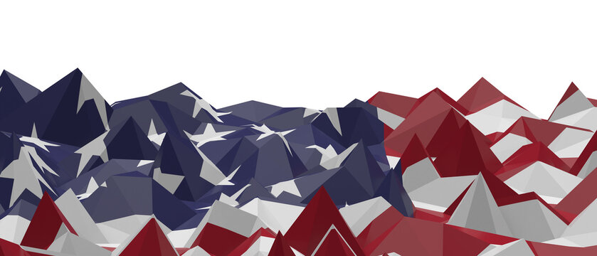 Stylized mountainous terrain rendered in patriotic American flag colors