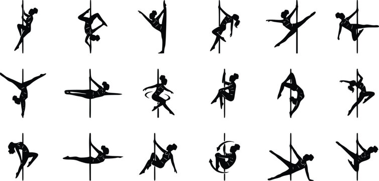 silhouette of woman performing various pole dancing poses