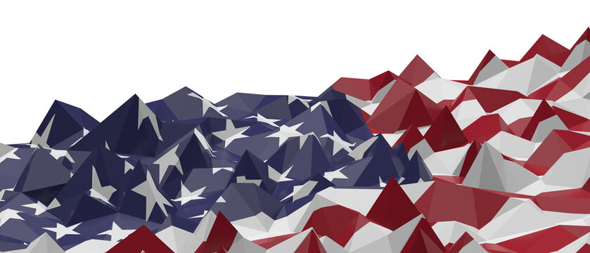 Abstract geometric terrain with American flag colors, symbolizing patriotism and the USA