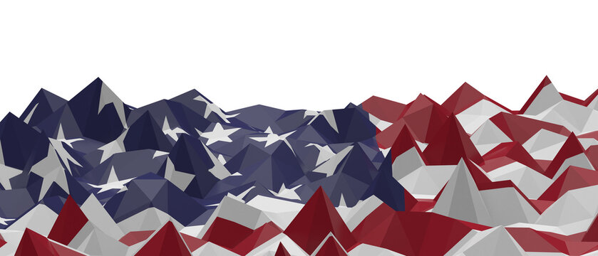Geometric mountain landscape textured like the American flag
