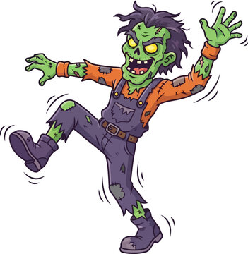 Cartoon zombie character dancing with an excited expression.
