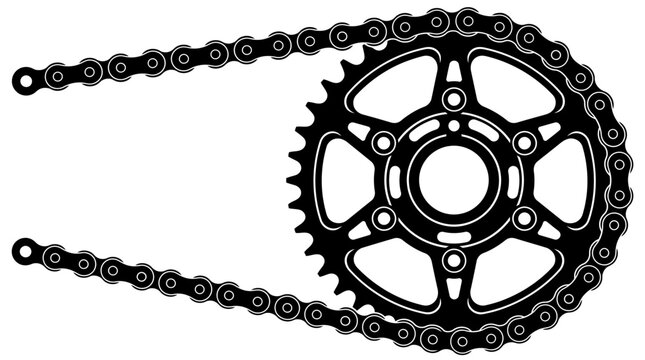 Motorcycle drive chain and sprocket silhouette vector illustration isolated on white background