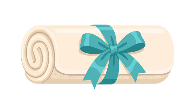 Rolled spa towel with ribbon vector illustration isolated on white background
